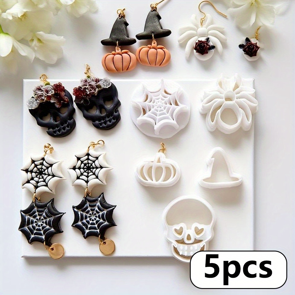 TEMU 5pcs Halloween Polymer Clay Cutter For Jewelry Making, Pumpkin Styling Design, Polymer Clay Cutters, Clay Earring Molds, Polymer Clay Or Clay