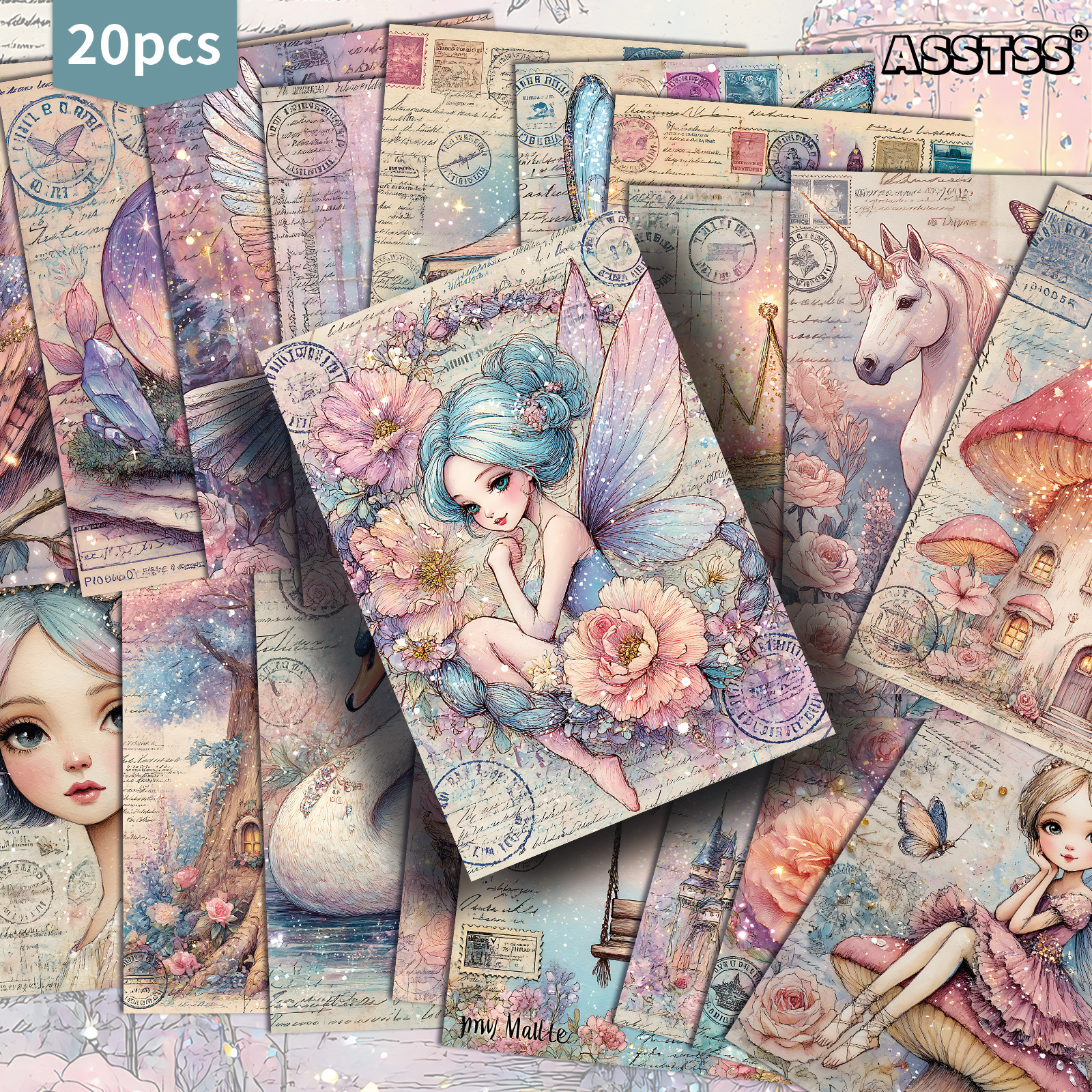 TEMU 20-pack Asstss Vintage Fairy Castle Pinup Cards - 4x6" Retro Paper Suitable For Crafting, Collectible Gift Cards With Classic Junk Journal,