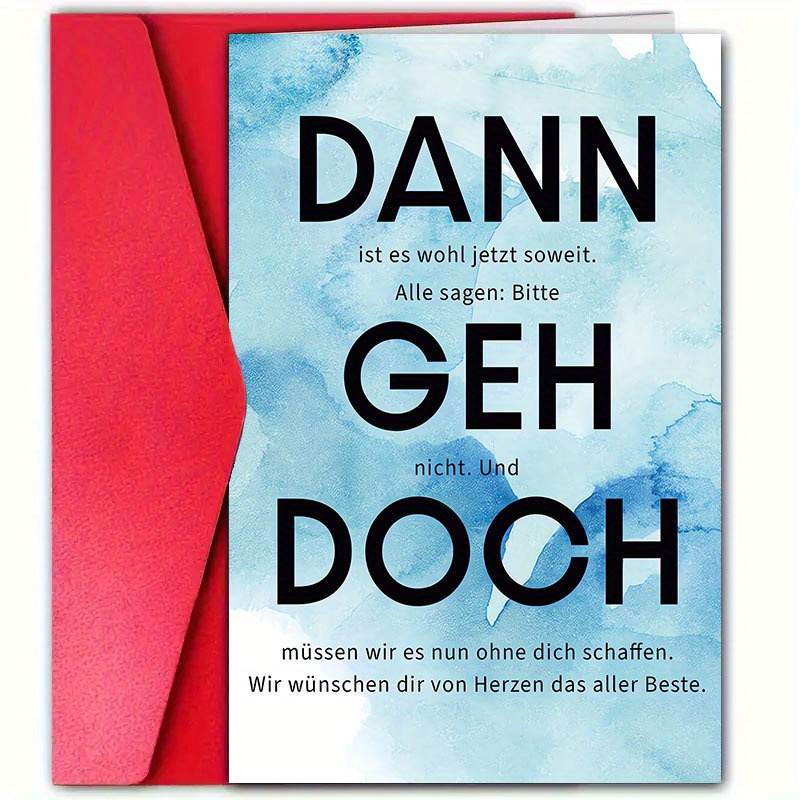 TEMU 1 German Farewell Card With Envelope - "" Message, Suitable For , Colleagues, Family - Perfect Farewell, Thank You, Special Occasions - Lovely
