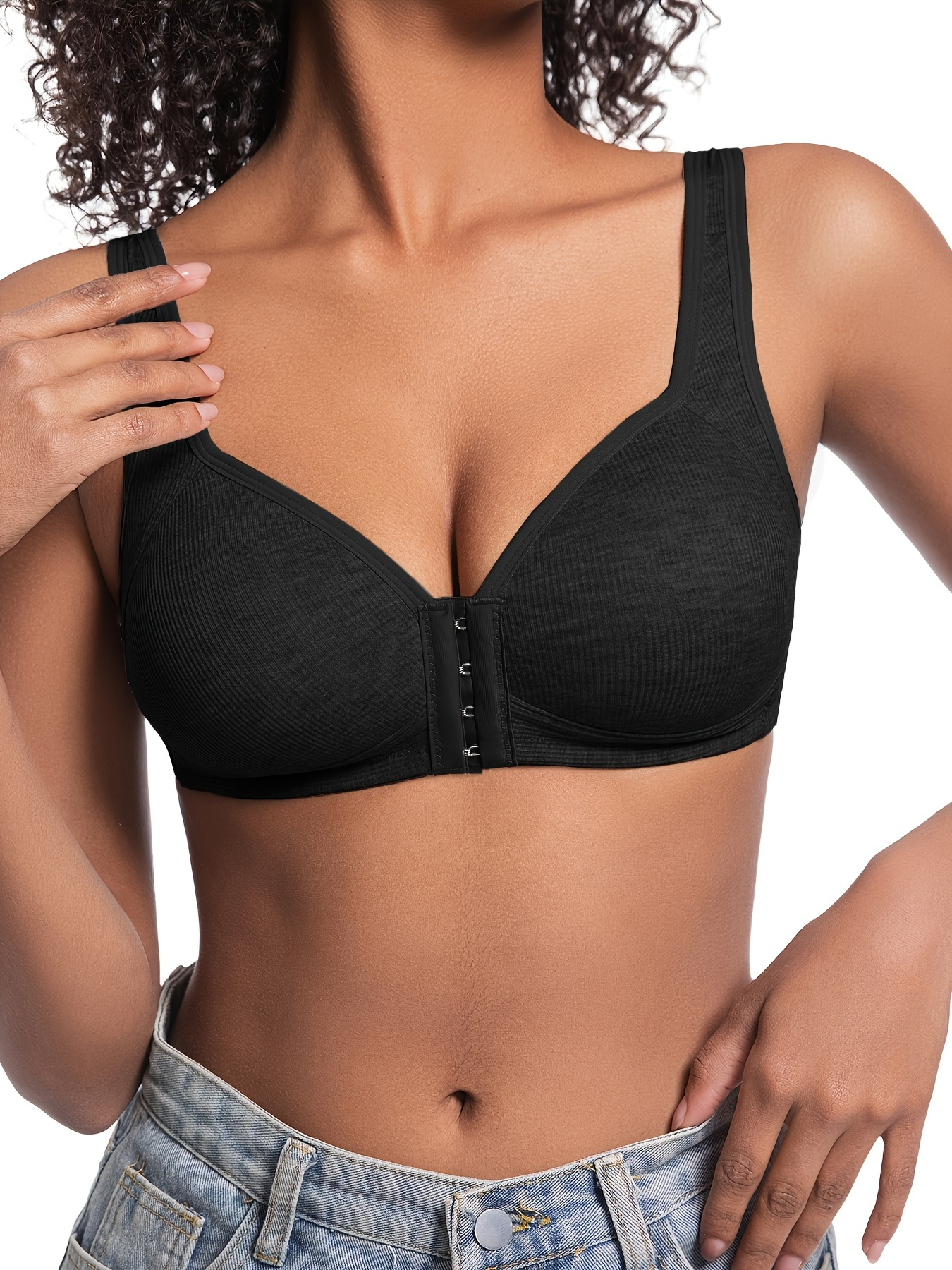4pcs womens elegant seamless push up bras front closure breathable nylon non padded   fit beige black for casual attire casual outfits wirefree bras sleek bra design smooth texture   Product details 4