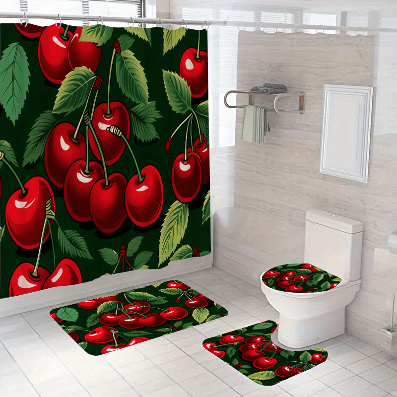 

Jit1/3/4pcs Shower Curtain - Set Red Flannel Sponge Pad Toilet - Set Shower Curtain Mat Toilet U-shaped Mat Bathroom Dry And Wet Bathroom Decoration