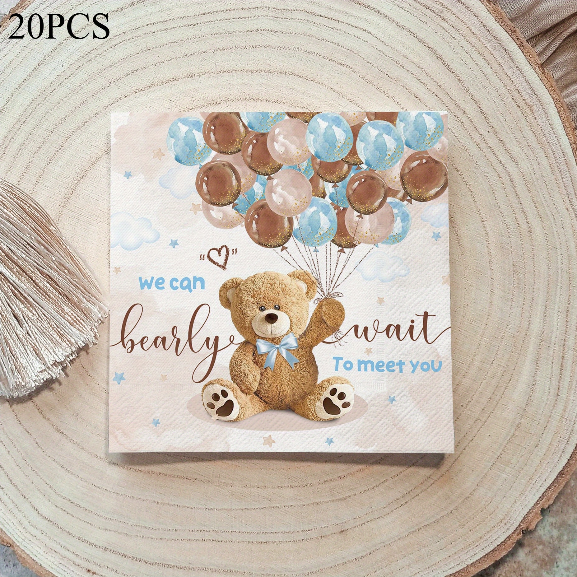 20-pack Teddy Bear Balloon Themed Disposable Tissues – Soft Brown And Blue Colored Party Tissues, Suitable For Welcome Parties, Family And Friend Gatherings, , And Occasions