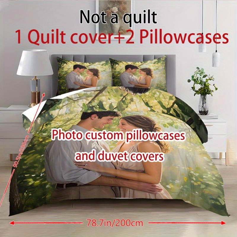 customize your personalized photos 2 3pcs set   couple photo quilt cover pillowcase set for   polyester fabric with zipper closure and single sided printing machine washable bedding set 1x quilt 2x pillows no inserts   bedroom or camping Product details 6