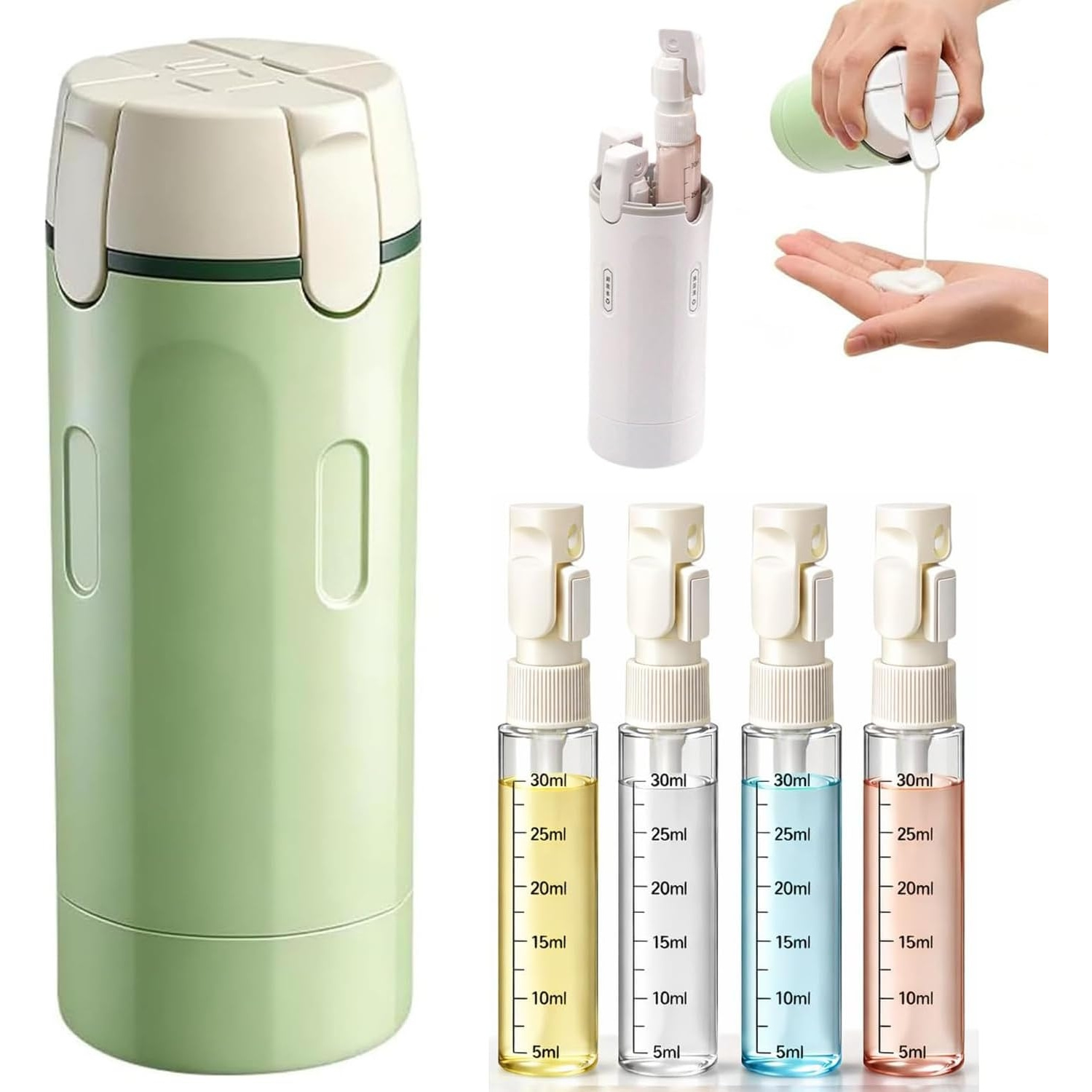 TEMU 6pcs Set Of 4-in-1 Travel Dispensing Bottles, Leak-proof And Refillable, Suitable For Storing Shampoo, Lotion, Etc., Transparent With Measuring