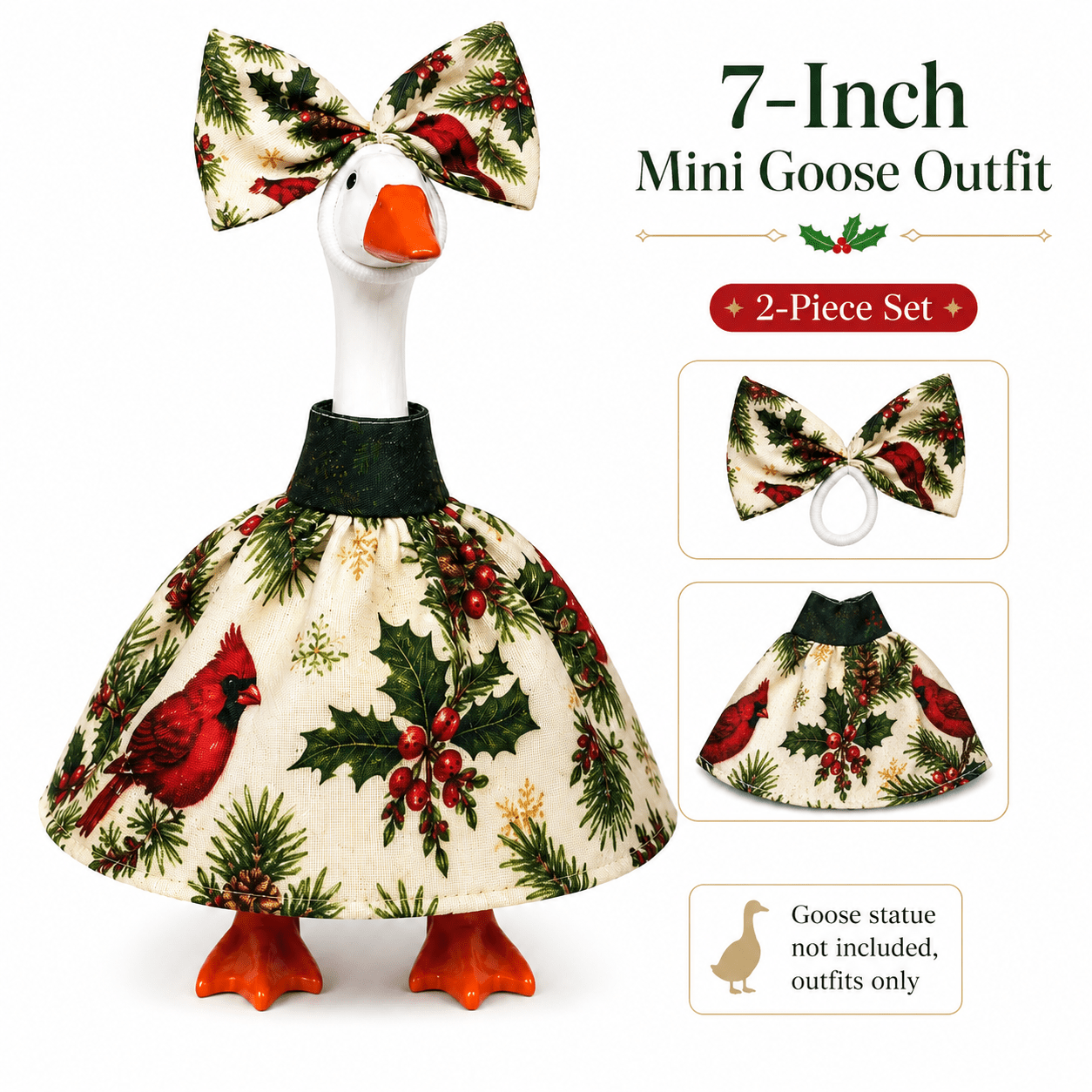 TEMU Collectible Figurines | 7-inch Christmas Red Mini Desktop Goose Statue Outfit, Elegant Winter Festive Christmas Decor, Suitable For Office Desk