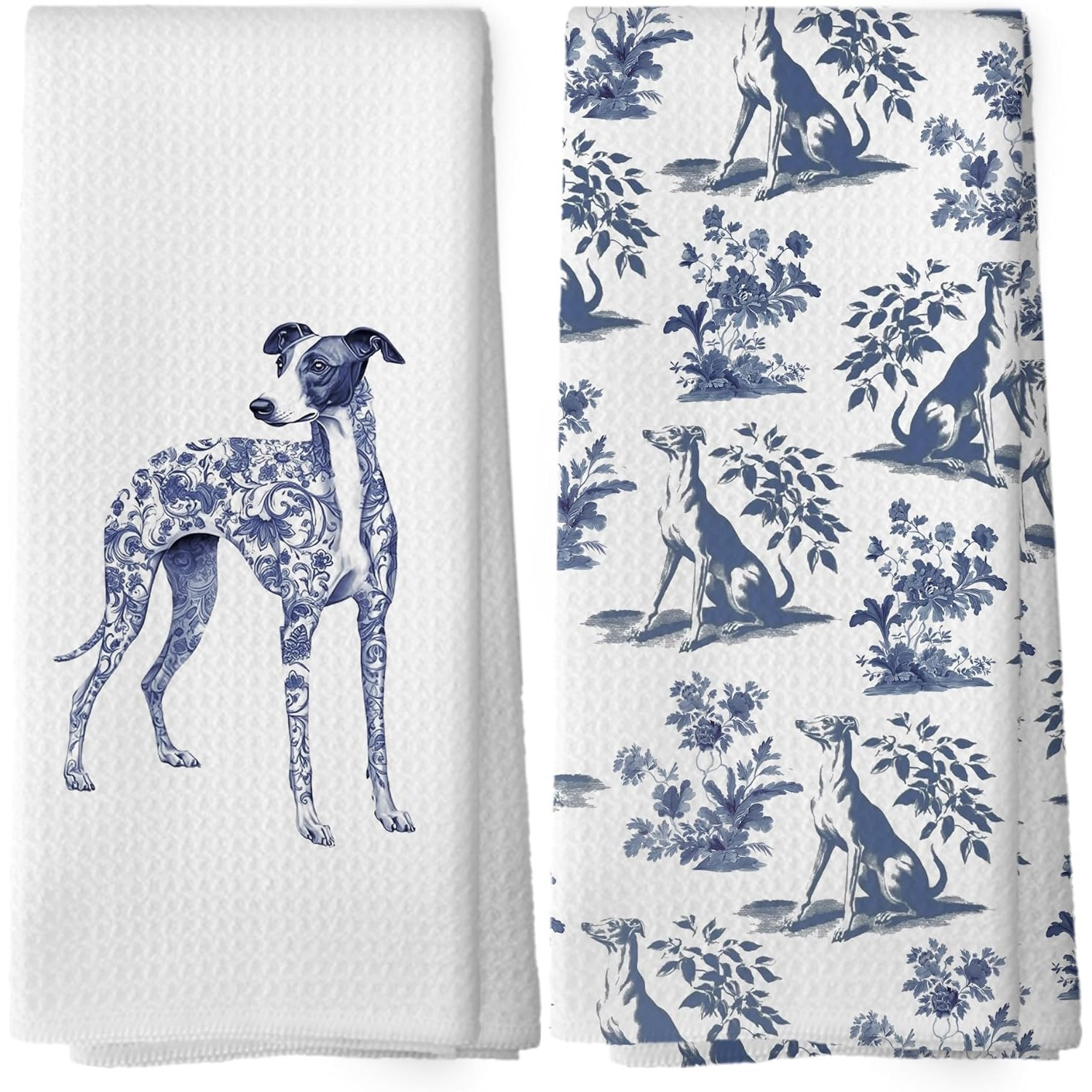 TEMU Strofinacci da cucina Chinoiserie Whippet, Regali Whippet per , Strofinacci da cucina blu e con cani, Decorazioni, Set pezzi da 18 X 26 pollici
