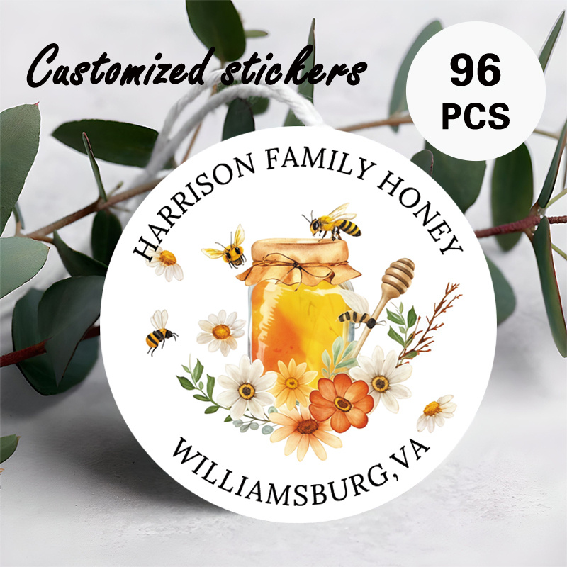 TEMU Custom 48/96pcs Round Stickers, Personalizable With Text, Etc. Floral “harrison Family Honey” Design. Suitable For Product Labeling, Branding,