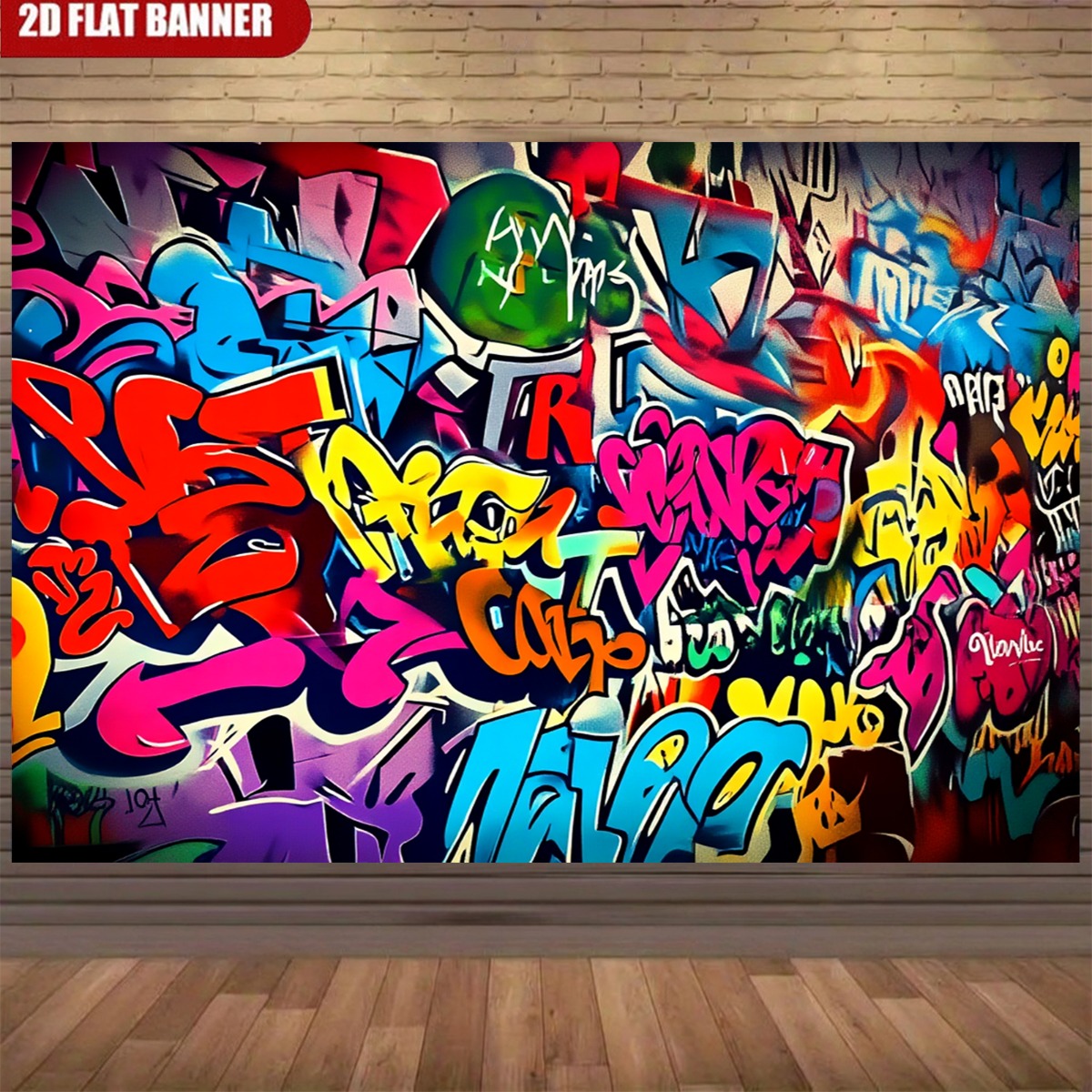 TEMU 2d Flat, 2d Flat Banner, 1pc Of Backdrop With A Bright, Colorful Graffiti-style Printed Pattern, Suitable For Party Decorations, Photography
