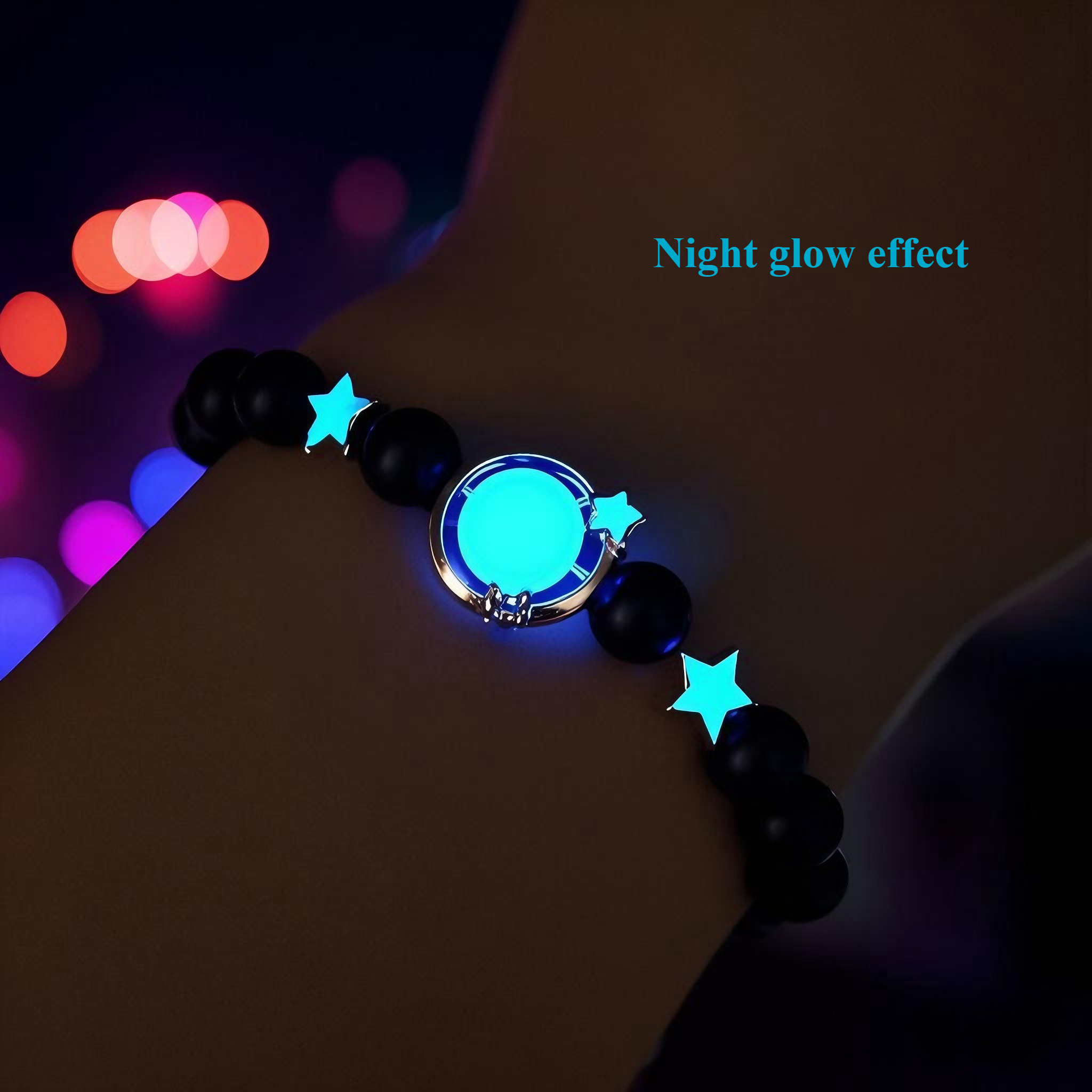 Image of New European And Luminous Star And Moon Shaped Bracelet And Blue, Creative Elastic Luminous Unisex Bracelet, Suitable For Party Gifts And Holiday Gifts