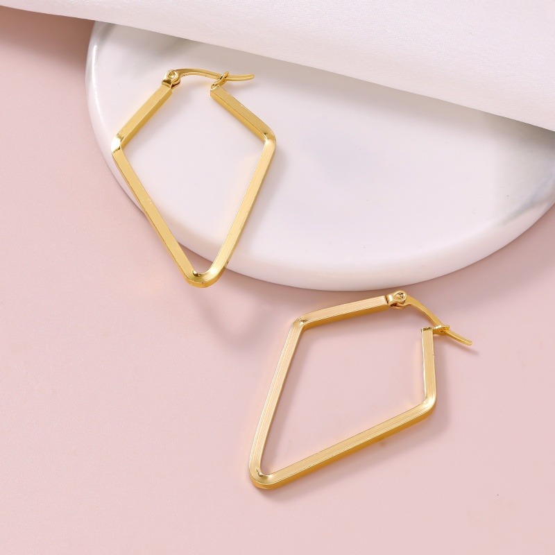 Image of Hypoallergenic Geometric Square Earrings For Women, 18k Golden Plated Stainless Steel, Tarnish Resistant, Minimalist Elegant Jewelry For Daily & Party, Perfect Valentine's Day Anniversary Gift