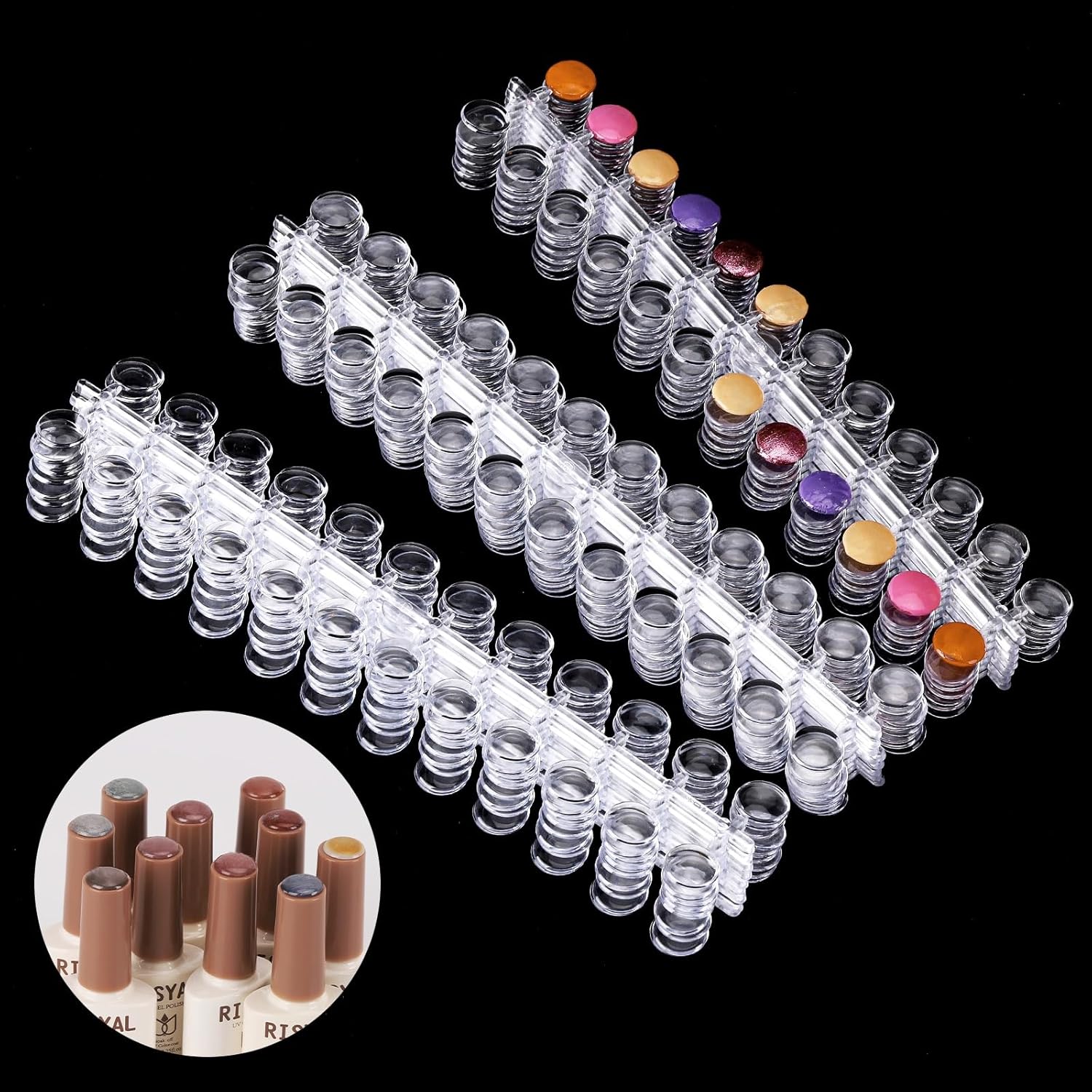 TEMU 360 unidades de puntos redondos para esmalte de uñas, ideal para exhibir uñas postizas, con diseño transparente y pegatinas adhesivas, para