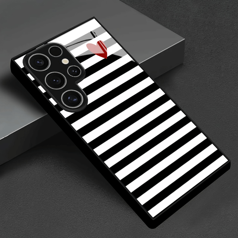TEMU Phone Case: Red Heart Black And White Striped Phone Case, Suitable For Galaxy A56 A36 A55 A35 A06 A05 A14 A24 A34 A54 A16 A05s A25 A15 A33 A53