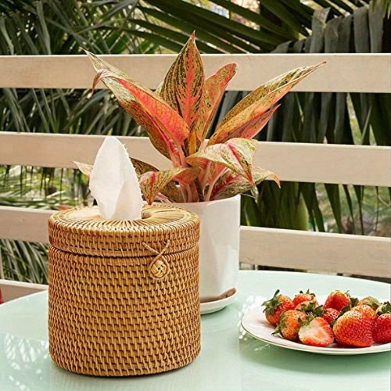 2pcs natural woven tissue box cover with lid rustic farmhouse bathroom decor toilet paper holder with openning compatible with single rolls for bathroom   room   no tools needed   rattan design sturdy base decorative storage ecoconscious buyers Product details 6