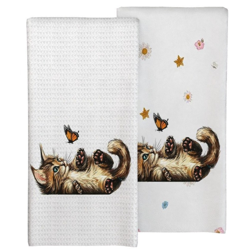 

2pcs Modern Polyester Kitchen Towels Set, Super Space-themed Dish Towels With Design, Machine Washable, 18x26 Inches, Decorative Hand Towels For Cleaning And House Decor