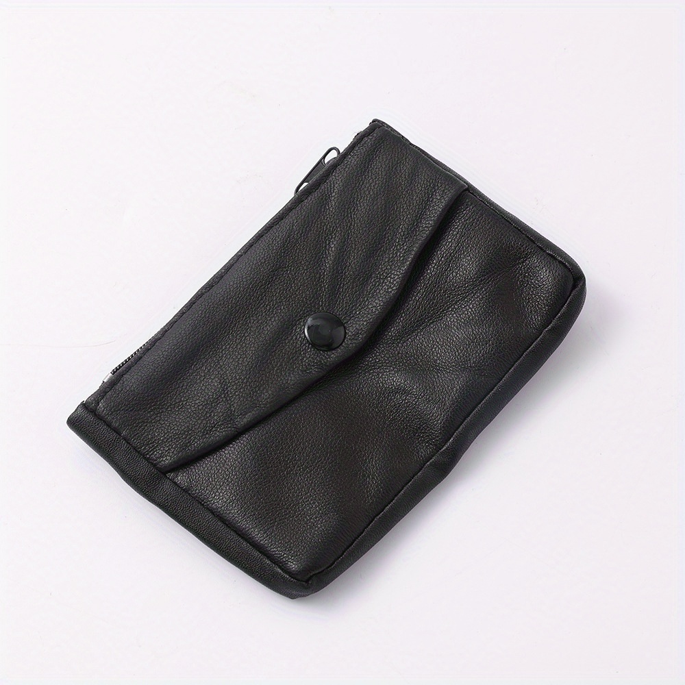 Image of A Stylish Minimalist Black Genuine Leather Coin Purse And Cardholder, A Casual And Fashionable Compact Portable Coin Purse, Cardholder, And Key Pouch, A Multi-functional Storage Pouch