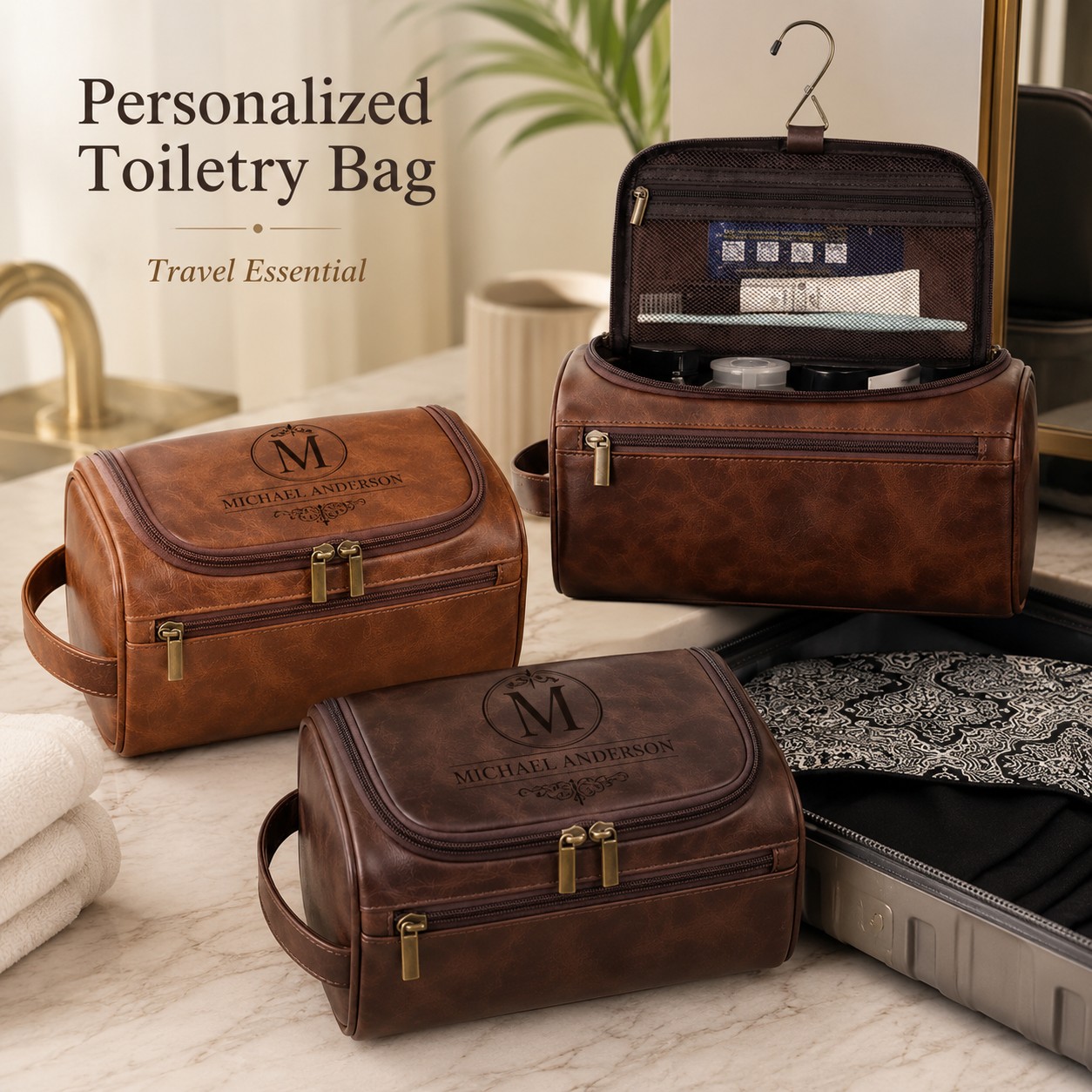 TEMU Custom Diy Logo Personalized Name Pattern Men's Toiletry Bag, Large Travel Toiletry Organizer, Hanging Luggage Storage Bag, Men's Shaving Kit