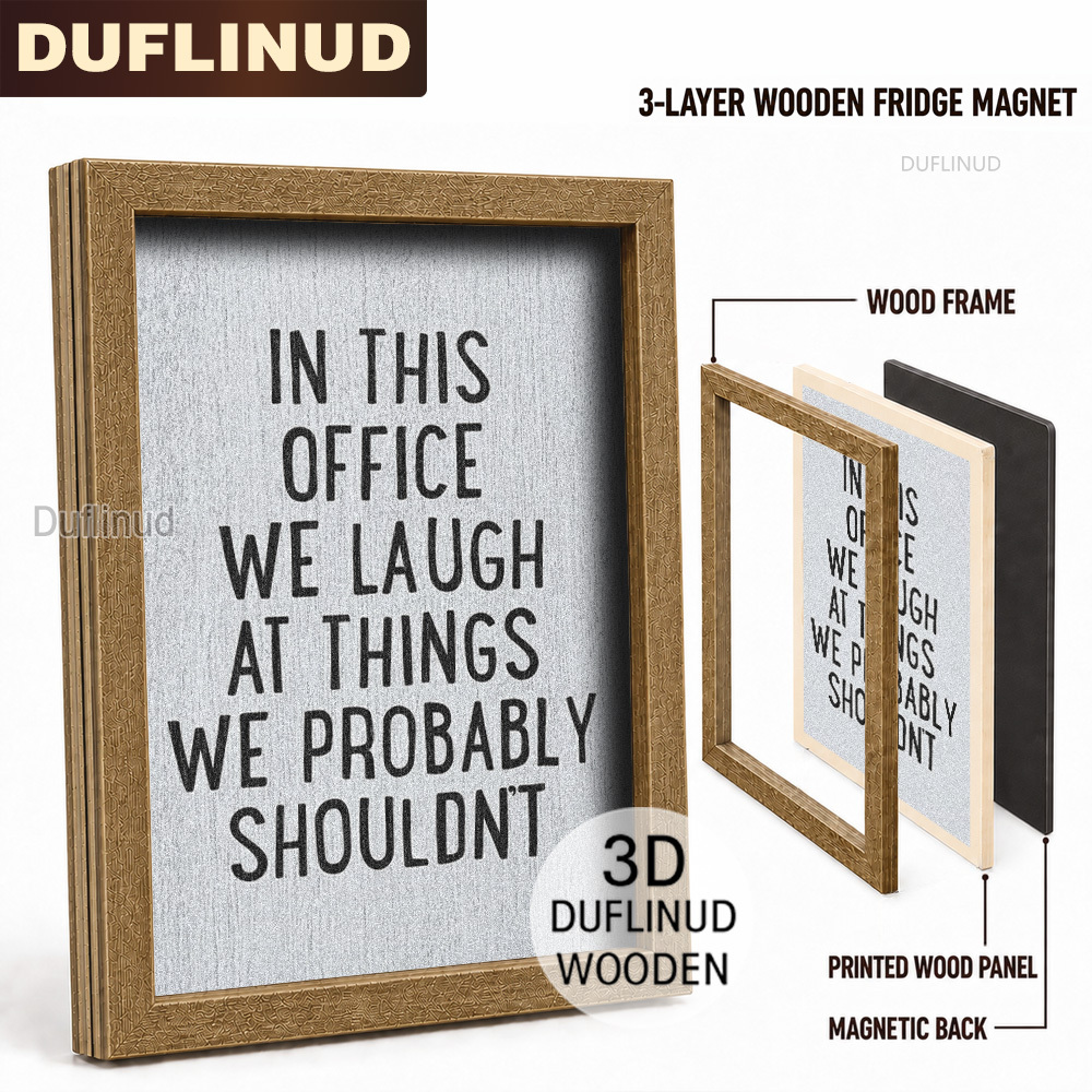 TEMU 1pc Duflinud 1pc Suitable For Fridge & Office Decor - Double-layer Humorous Mini Sign With English Workplace Phrases, Minimalist Wood Magnets