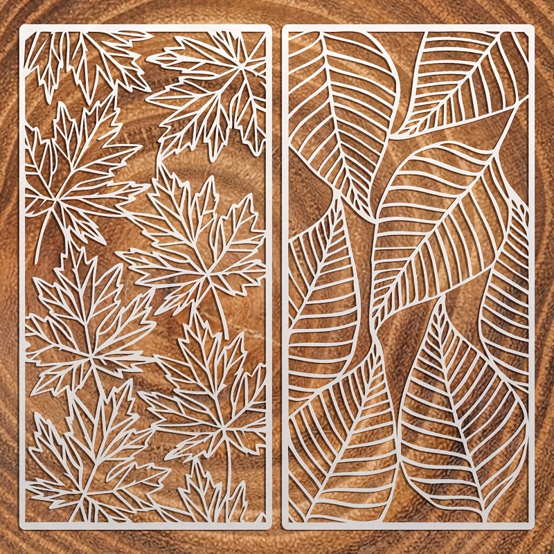 TEMU 2pcs Large Maple Leaf Stencil Suitable For Walls, Fabric & Diy Crafts - Reusable Washable Plastic Leaf Template With Tropical & Maple Patterns,