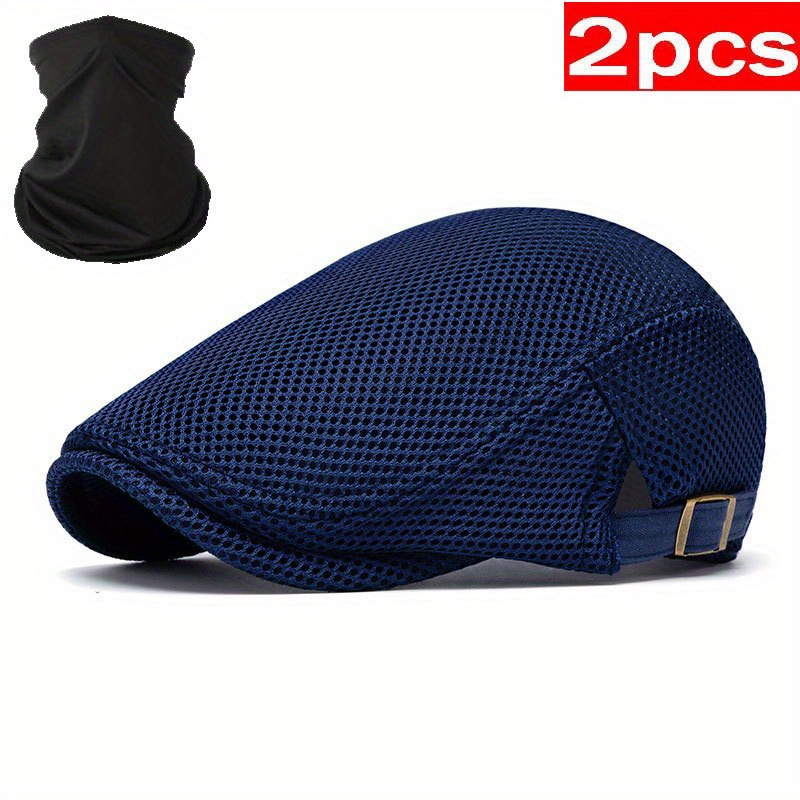TEMU 2pcs Men's Outdoors Mesh Cap Breathable Summer Newsboy Cap Adjustable Beret Ivy Cap Irish Hunting Cap