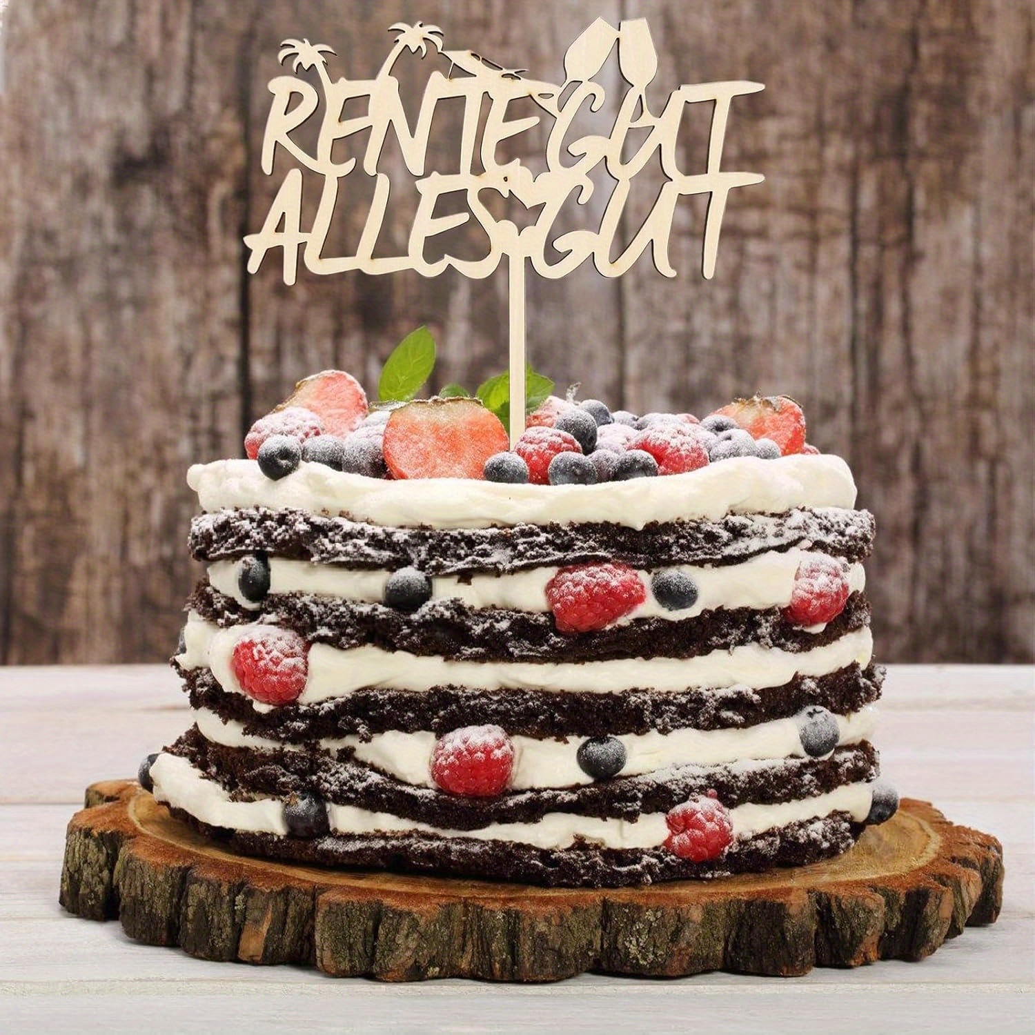 Image of 1pc Wooden Rente Gut Cake Topper - German Retirement Cake Decorations For Colleagues Boss Teacher - Farewell Party Cake Decorating Supplies For Retirement Celebration