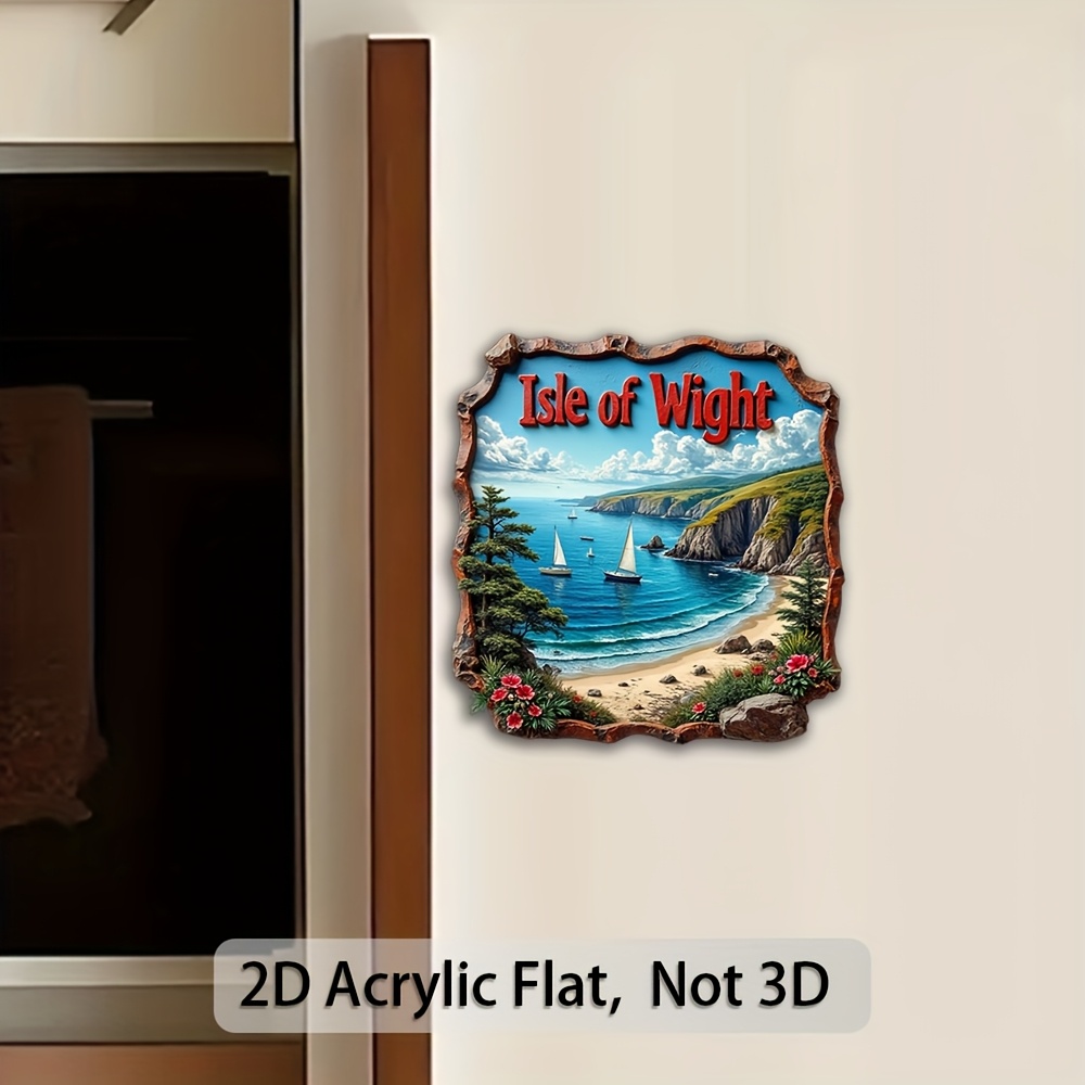TEMU Decorative Plaque And Ornament 1pc 2d Flat Acrylic Refrigerator Magnet Decorative Plaque, Featuring A " " Beach Scenery Pattern, Colored,