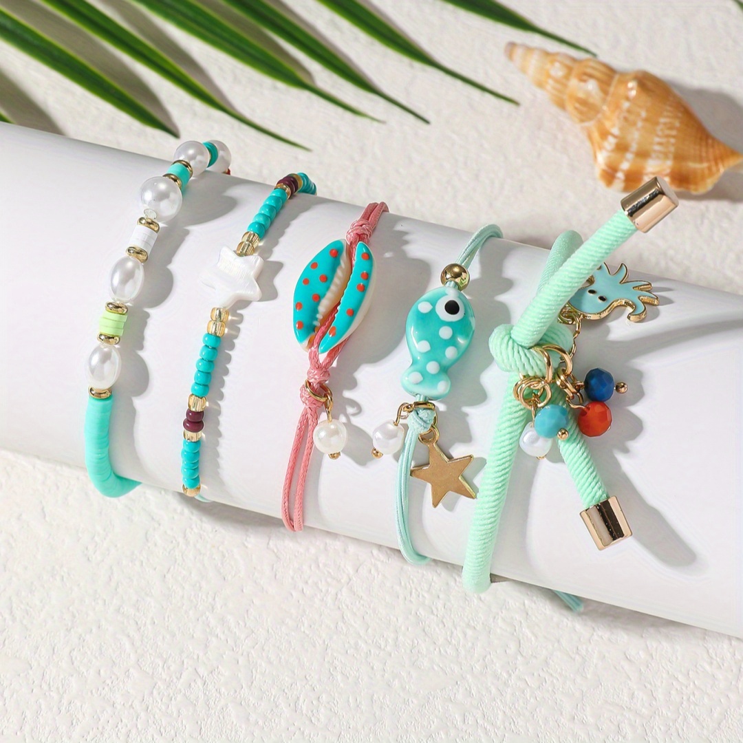 TEMU 5pcs Vintage Versatile Drip Octopus Spot Fish Stacked Bracelet Set For Women And, Perfect For Daily Wear And Vacation Outfits