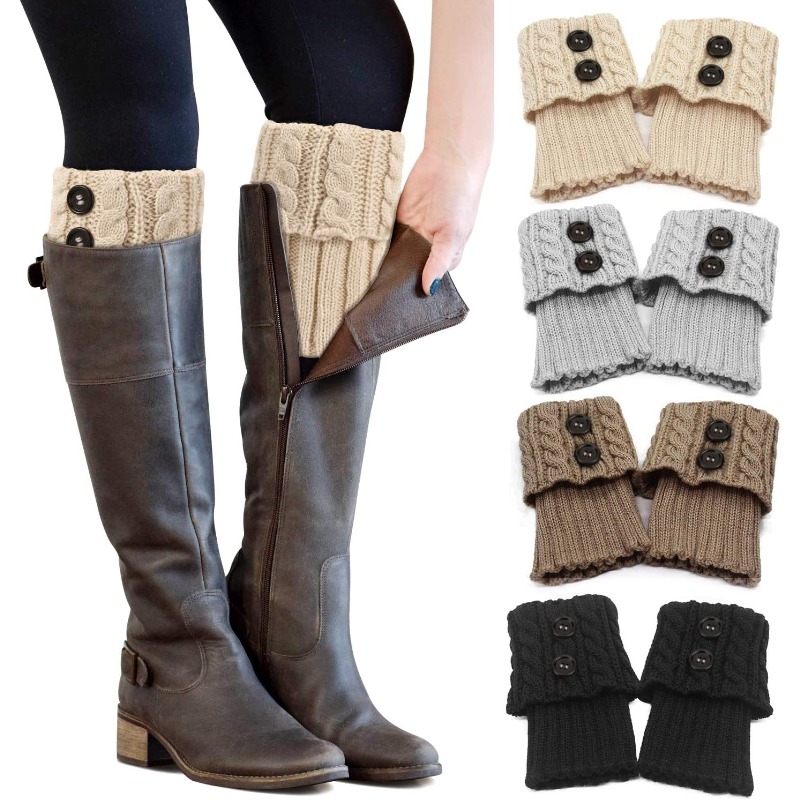TEMU 4 Pairs Women's Winter | Crochet Boot Socks, Short Thermal Boot Socks, Leg-warming Boot Gifts, Solid Color, Hand Wash Or Clean