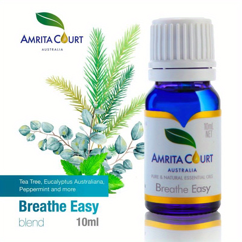 10ml Natural Essential Oil Blend for Relax, Respiratory Support & Easy Breathing - Portable Amber Glass Bottle with Dropper for Home, Office, Travel, Oil, Home Fragrance, Sleek Packaging, Protective Cap, Wellness Product, Wellness Enthusiasts
