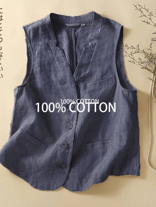 2026 retro bohemian style womens vest sleeveless loose casual sleeveless jacket solid color daily layering versatile piece