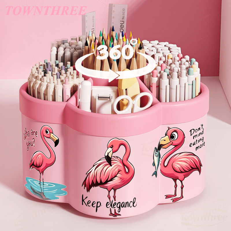TEMU Rotatable Pen Holder And Cosmetic Organizer | Fun Pattern - 360° Rotating Convenient Desktop Storage Box | Large Capacity Portable Organizer,