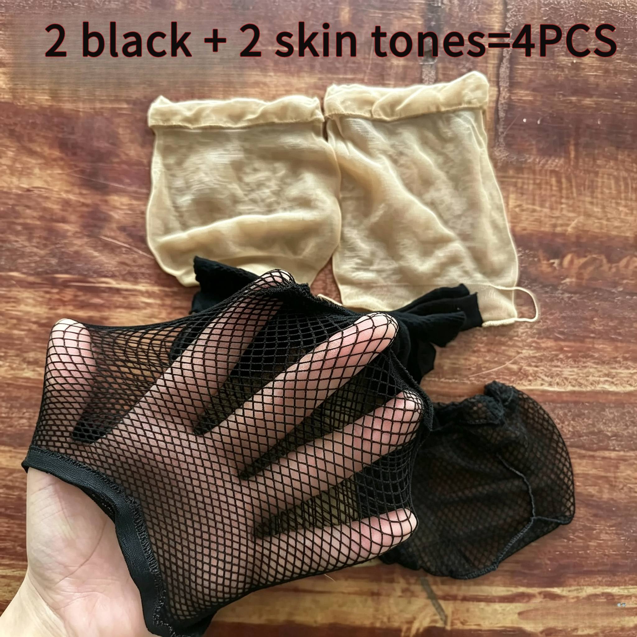 TEMU Lot de 4 bonnets de base pour perruque unisexes (2 pièces ultra-fins beige clair + 2 pièces noirs respirants), haute élasticité, doux pour ,