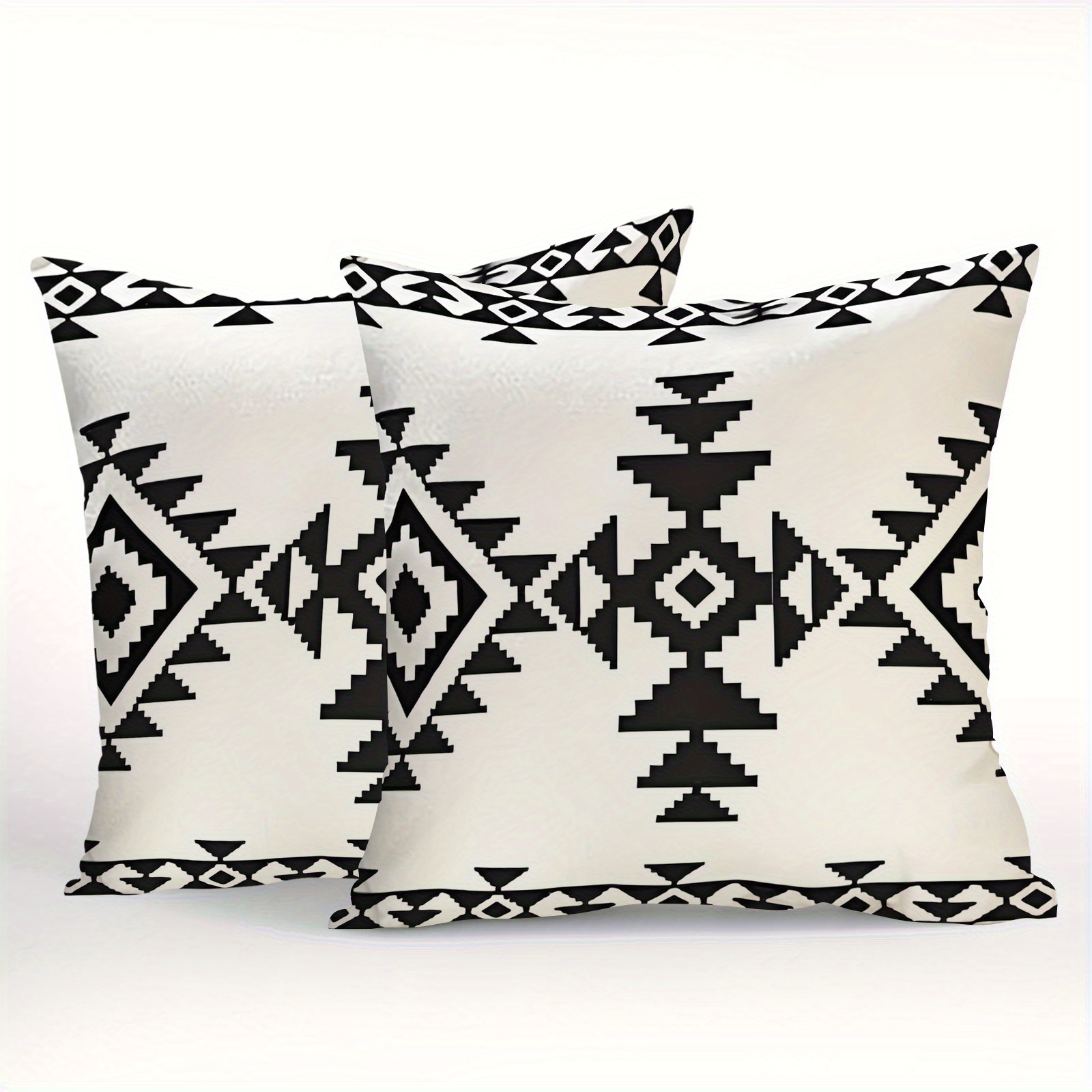 TEMU 2 housses de coussin géométriques bohèmes - Impression avec fermeture éclair, 3 tailles pour intérieur/extérieur (terrasse, jardin, salon,