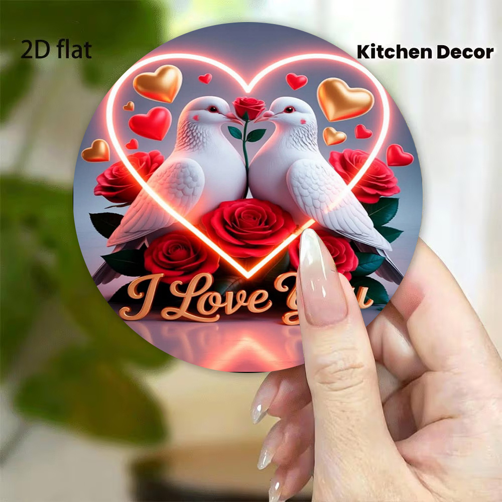 TEMU Romantic Acrylic Refrigerator Magnet 8.0cm X 8.0cm With Red Rose And Neon I Love You Lettering Home Kitchen Decoration Valentine's Day