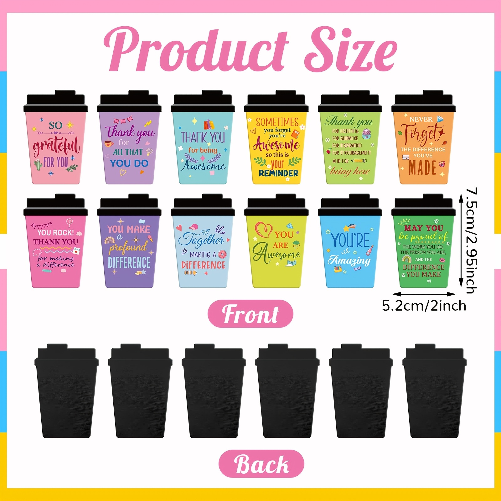 TEMU 12-pack Employee Thank You Refrigerator Magnetic Stickers Teacher Coffee Cup Stickers Gift Batch Inspirational Coffee Cups Refrigerator