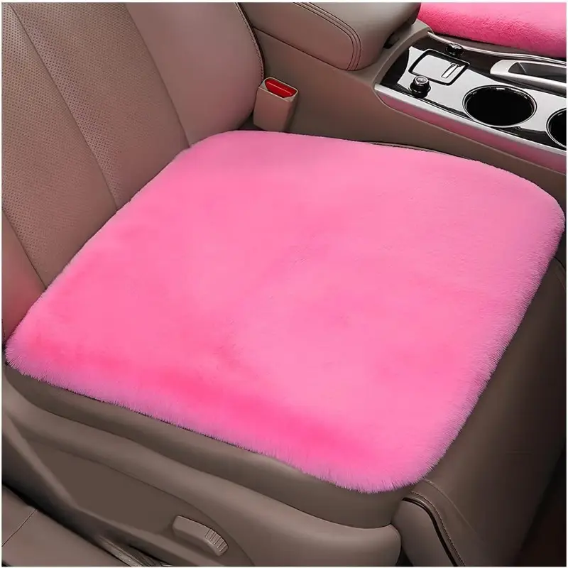 2pack car front seat warm rabbit fur winter auto seat cover fluffy plush vehicle seat protector pad with non slip backing car accessories for home and office chair pink details 0