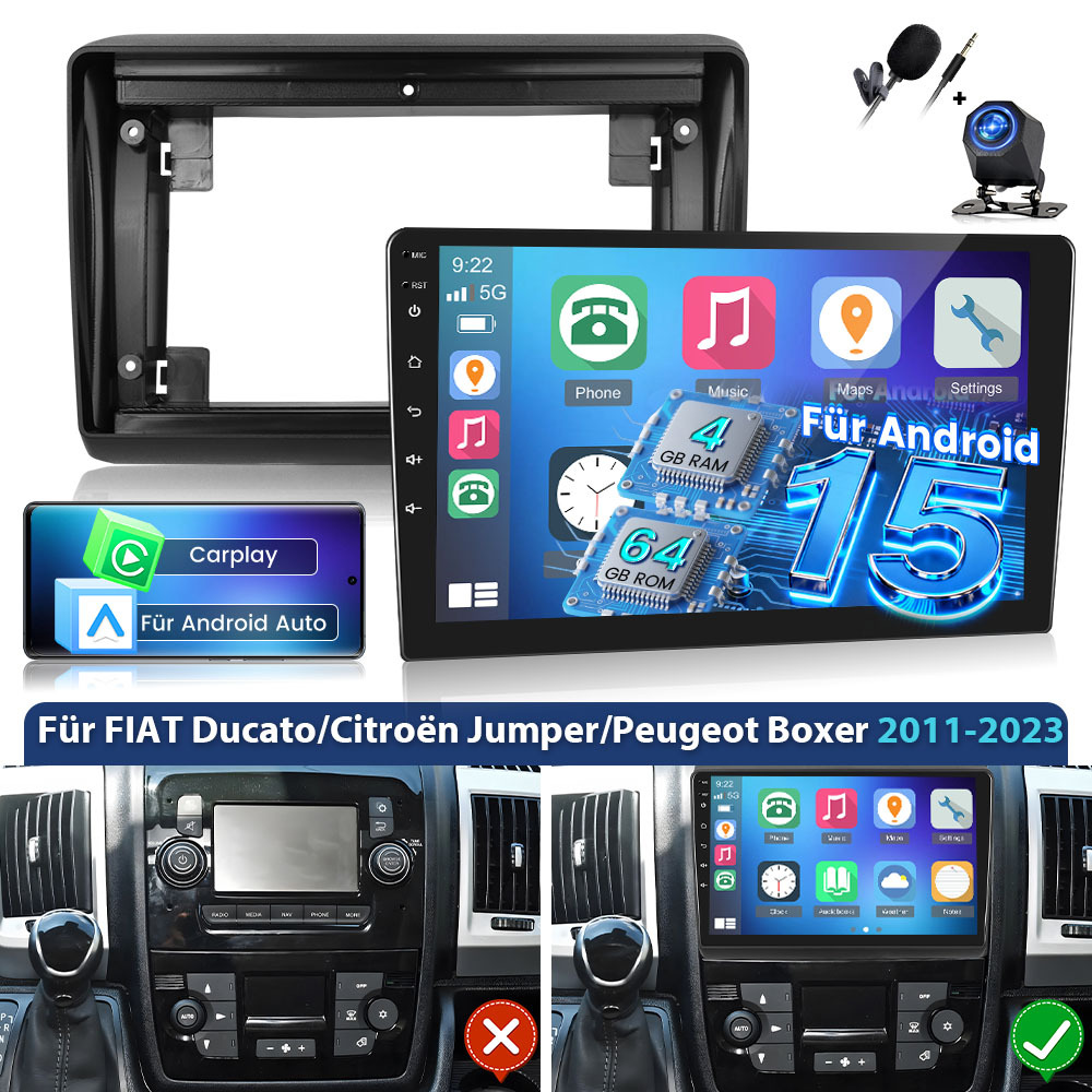 Image of 4gb+64gb 15 Car Radio | For / Jumper/ 2011-2023, 9 Inch Ips Screen With Gps Navi, Wifi, Eq, Swc, , Fm Rds, Hd Camera And Mic, Auto, Aluminum Alloy