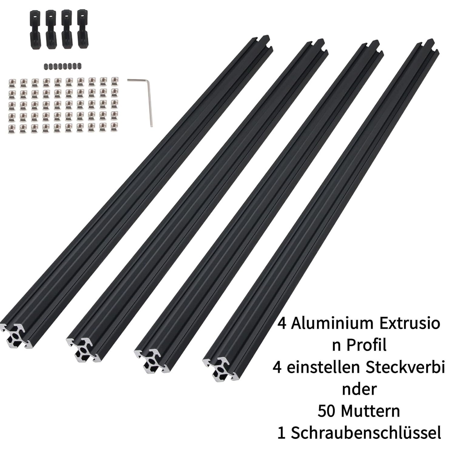 Image of 2020 Aluminium Profile Construction Kit 4pcs 500mm Profiles+ Corner Brackets+ 50 T-nuts+ Spanner Equipment Frame Assembly Accessories(black)