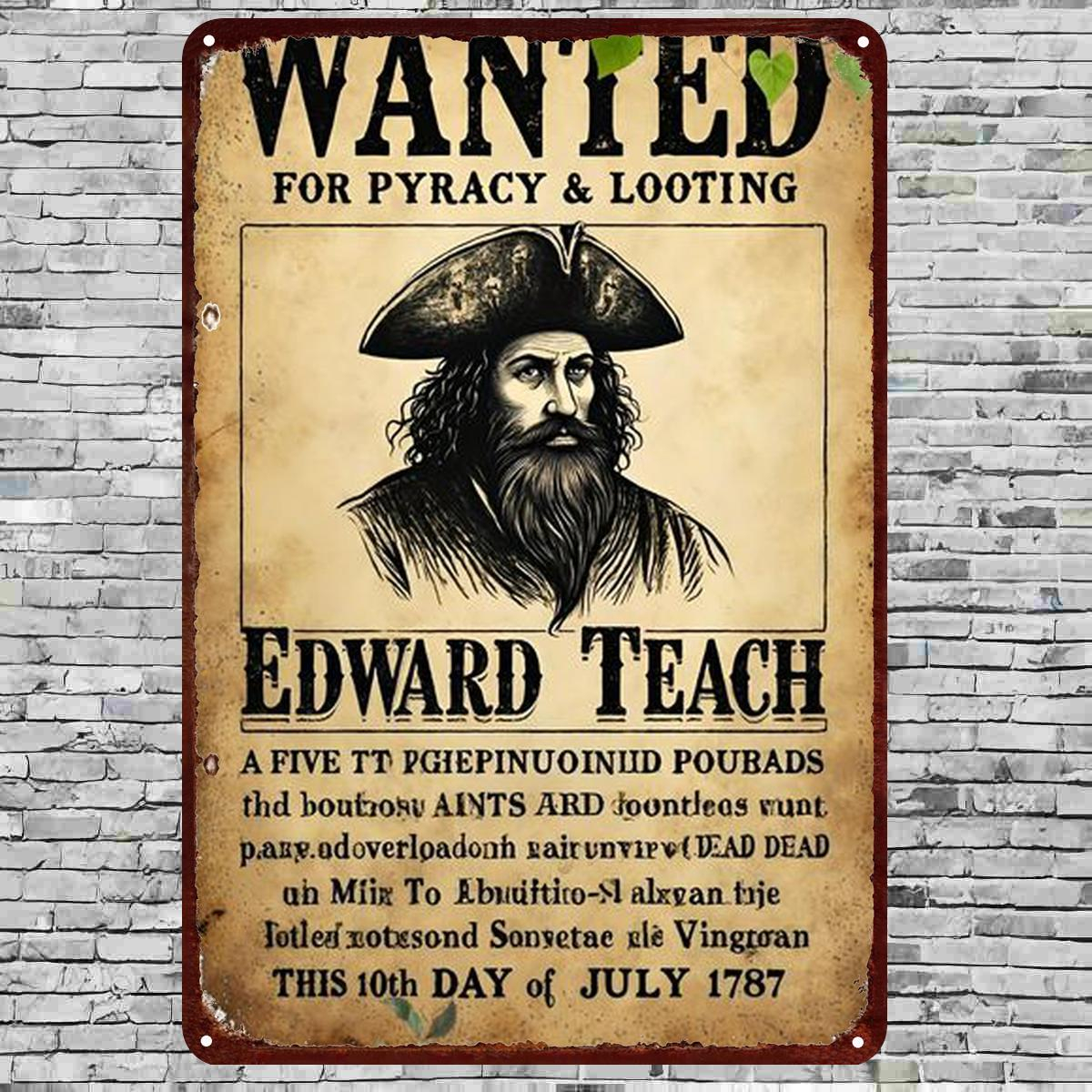 TEMU 2d Flat 1pc, "vintage Wanted Poster Of Teach - Pirate Captain Wall Decor" 8Ã12 Inch