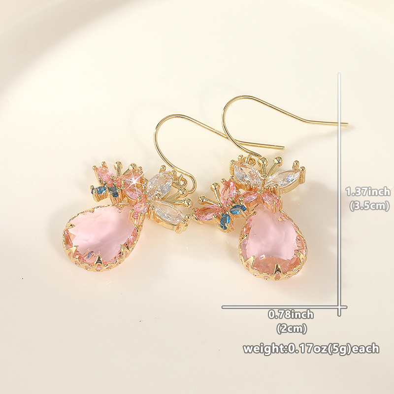 Creative  Elegant Flower Pendant Earrings, Pink Bridal Jewelry Accessories, Perfect Holiday Gift for Loved Ones