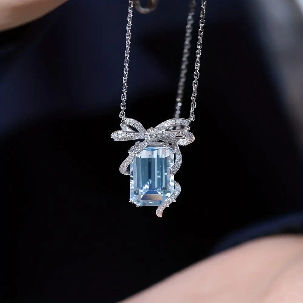 TEMU 1pc Elegant Fashion Bow Clavicle Chain Women's Synthetic Zirconia Pendant Necklace Suitable For Daily Wear And Banquets, Christmas Thanksgiving