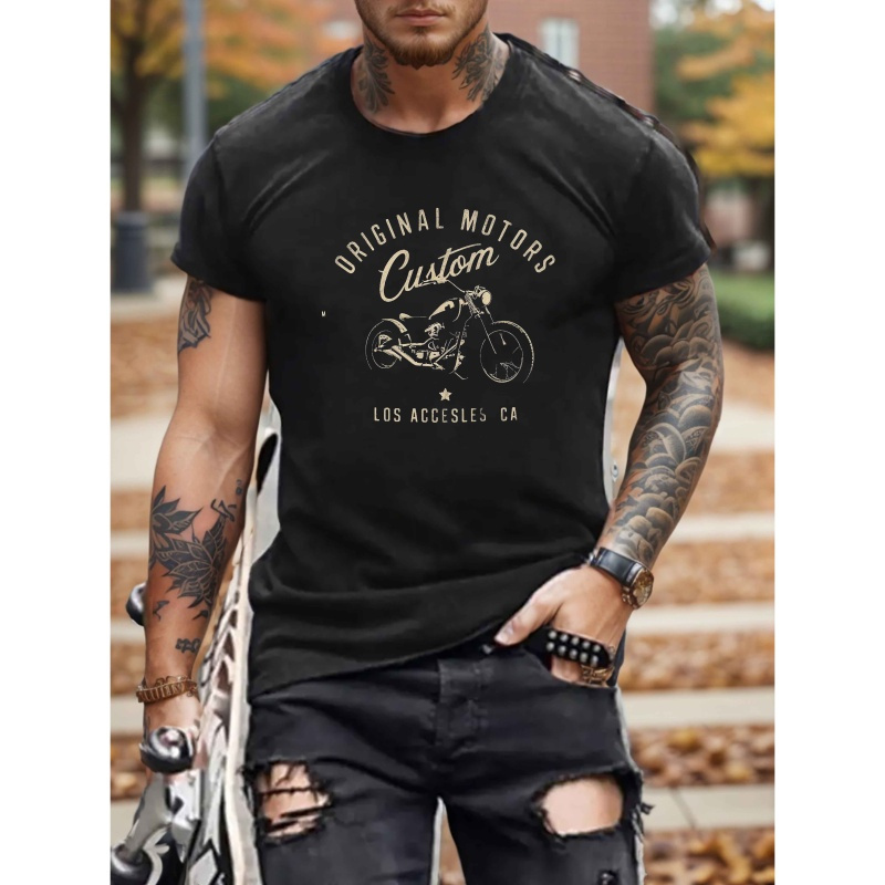 

T-shirt décontracté à col rond pour hommes avec personnalisée de motos, tissu tricoté 100% polyester, légèrement extensible, coupe régulière, t-shirt à manches courtes d'été - 150gsm