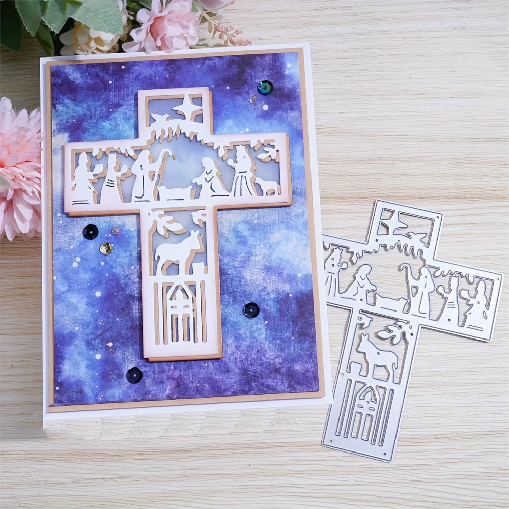 Silberne Prägeschablone Kreuz & Blumen – Metall-Stanzform Für Scrapbooking, Karten & Deko