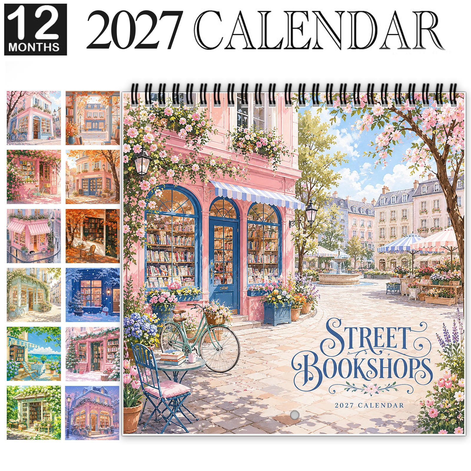 TEMU 2027 Spiral-bound Bookshop Wall Calendar & Planner - 12-month Thick Paper Organizer With Marked Holidays, Suitable For Home Office Decor, Gift