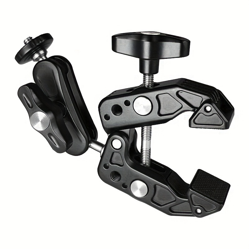 TEMU Trépied en aluminium noir avec bras magique rotatif à 360°, adaptateur de tête à double bille et filetage de 1/4" - Comprend un support pour