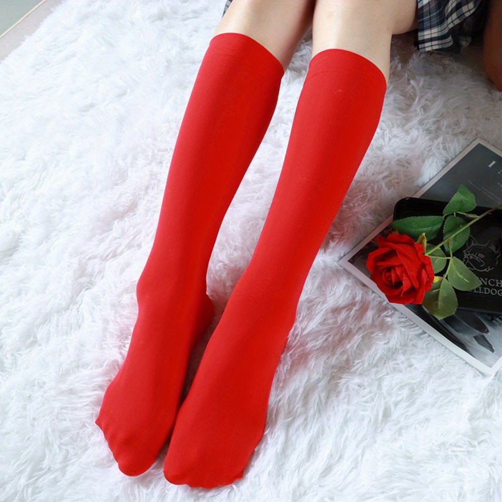 TEMU 1 Pair Of Solid-colored Jk Velvet Long-leg Socks, Colorful High-elastic Mid-length Socks, Japanese Mid-thick Socks, Home-use Knee-length Socks
