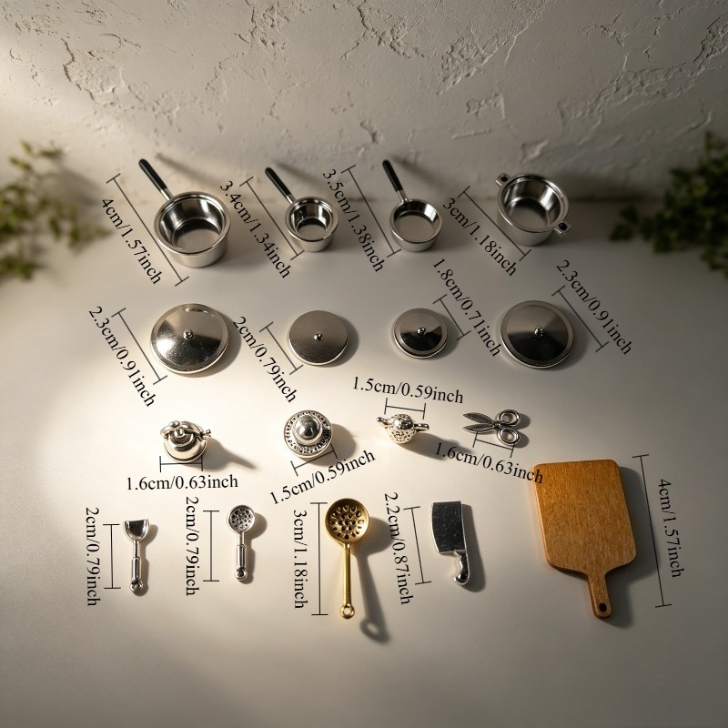TEMU 17pcs/Set Miniature Mini Simulation Ustensiles de Cuisine Modèle Décoration Ornements Adaptés pour Maison de Poupée Modèle Maison Gnome Mini