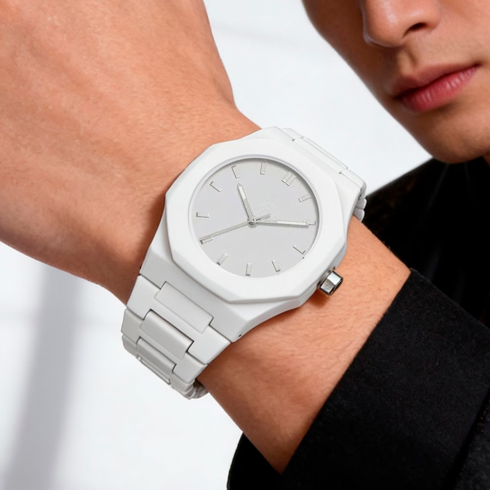Men's Sports Watch, 2pcs Set, White Modern Design, Pointer Display, High-quality and Durable Acrylic Mirror and Synthetic Resin Case, Comfortable Strap, Suitable for Daily and Special Occasions, Fashionable Classic Watch