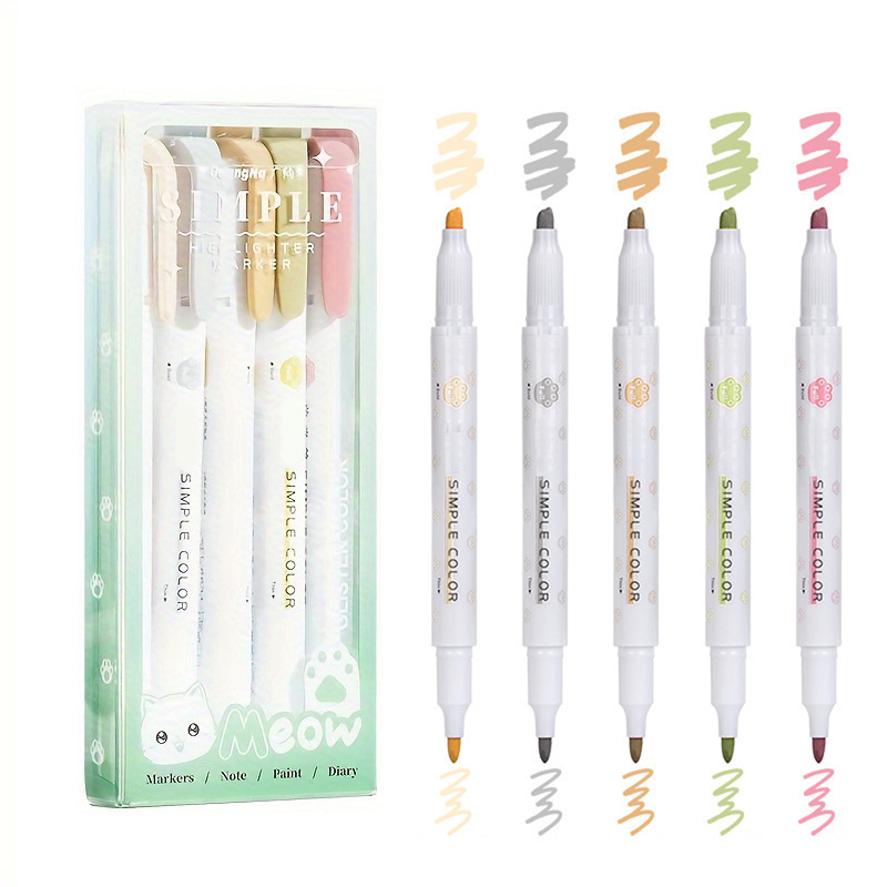 TEMU 5 Double-ended Highlighters - Bright Colors, Student Supplies, Colored Pens, Highlighters, -tip Highlighters, Suitable For Students And Offices,