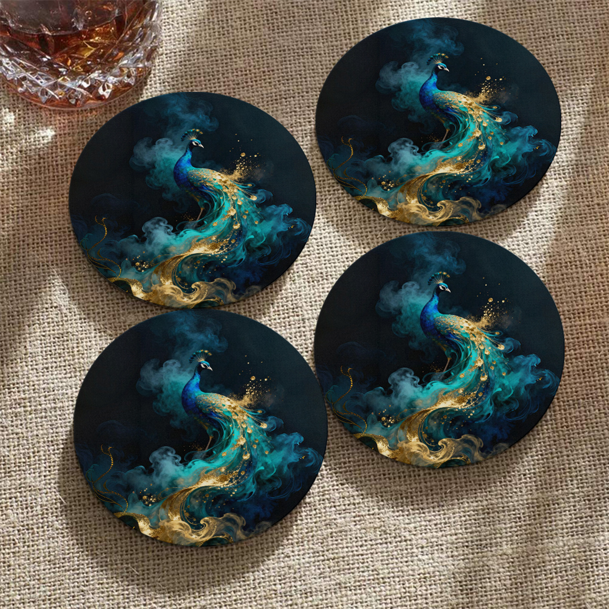 photo de l'article ensemble de 4 sous-verres circulaires en bois - design plat 2d, résistants à la chaleur, antidérapants et coussinets de table décoratifs adaptés à différents événements. idéal pour offrir en cadeau.