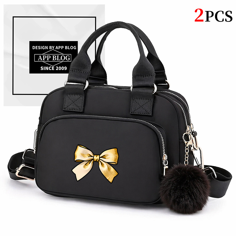 2pcs Versatile Women's Crossbody Bag Shoulder Bag Suitable For Pairing With Cute Plush Little Balls Set. Universal Commuter Bag For Women Nylon Fabric Phone Bag Handbag.